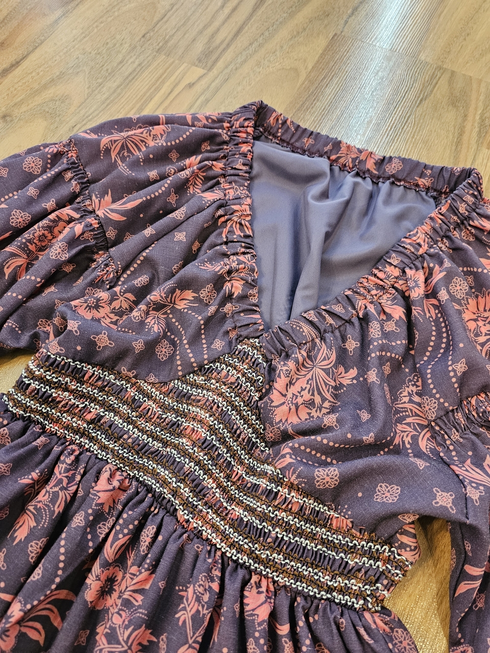 Boho Floral V-Neck Long Sleeve Maxi Dress in Plum and Coral - Picture 6 of 13
